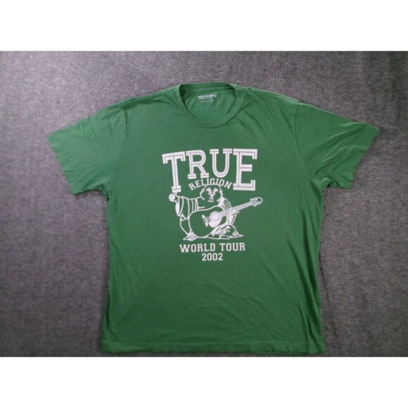 True Religion Shirt Mens 2XL Green World Tour 2002 Buddha Guitar Graphic Reprint - Picture 1 of 11